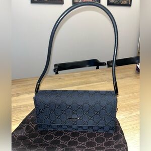 Gucci vintage GG canvas flap pochette bag - blue